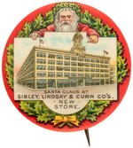 RARE SANTA CLAUS BUTTON C. 1905 SHOWING THE NEW SIBLEY DEPT. STORE IN ROCHESTER.