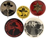 HOPALONG CASSIDY FIVE BUTTONS INCLUDING SCARCE BOSTON FILENE'S/LOEW'S AND NEW JERSEY APPEARANCE.