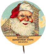 RARE 1.5" BUTTON WITH GORGEOUS SANTA SUPERIMPOSED ON KRESGE'S NEWARK STORE.