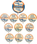 GOOD HUMOR SAFETY CLUB 11 OF 12 1930s BUTTONS INCLUDING "CAPTAIN" RANK.