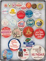 ICE CREAM 24 ADVERTISING BUTTONS AND THREE TABS MOST FROM 1970s-1980s.