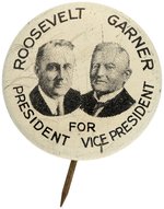 SCARCE ROOSEVELT/GARNER JUGATE BUTTON.