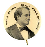 BRYAN NICE PORTRAIT AND SLOGAN BUTTON FROM 1896.