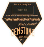 “OVERSTREET PRICE GUIDES SENIOR PRICING ADVISOR” PLAQUE/WATCH/LETTER.