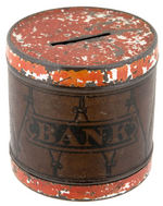 EARLY LITHO TIN DRUM BANK.