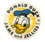 "DONALD DUCK JAMS AND JELLIES" CELLULOID VERSION 1950s BUTTON.