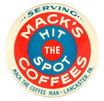 "MACK'S HIT THE SPOT COFFEES" 9" DIA. HANGING SIGN.