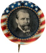 HUGHES 1916 PORTRAIT BUTTON WITH AMERICAN FLAG BORDER.