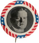 HOOVER PORTRAIT BUTTON WITH PATRIOTIC BORDER.