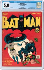 "BATMAN" #2 SUMMER 1940 CGC 5.0 VG/FINE.