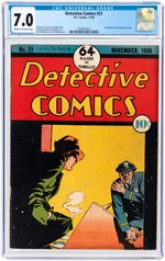 "DETECTIVE COMICS" #21 NOVEMBER 1938 CGC 7.0 FINE/VF.