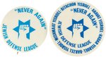 "JEWISH DEFENSE LEAGUE/NEVER AGAIN" 3 SCARCE 1970s BUTTONS WITH THEIR LOGO AND SLOGAN.