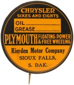 CADILLAC & LA SALLE AND CHRYSLER & PLYMOUTH C. 1931 DEALER ISSUED OIL CHANGE BUTTONS.