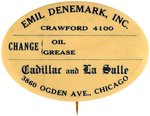 CADILLAC & LA SALLE AND CHRYSLER & PLYMOUTH C. 1931 DEALER ISSUED OIL CHANGE BUTTONS.