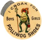 SENSATIONAL POLLIWOG SCHOOL SHOES 1.25" CELLO W/TIN CLICKER FROM EARLY 1900s BY W&H.