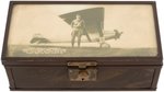 CHARLES LINDBERGH & SPIRIT OF ST. LOUIS BOX WITH PHOTO UNDER GLASS LID & INTERIOR MIRROR.