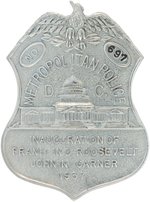 ROOSEVELT/GARNER THE VERY FIRST OFFICIAL INAUGURATION METRO D.C. POLICE BADGE.