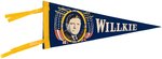 FOUR WILLKIE CAMPAIGN ITEMS INCLUDING PENNANT, DECAL AND MORE.