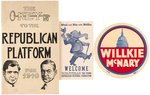 FOUR WILLKIE CAMPAIGN ITEMS INCLUDING PENNANT, DECAL AND MORE.