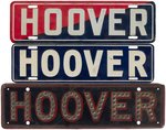 TRIO OF "HOOVER" LICENSE PLATE ATTACHMENT.