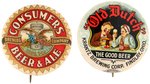 "CONSUMERS" FROM ERIE AND "OLD DUTCH" FROM FINDLAY, OH PAIR OF SCARCE BEER BUTTONS.