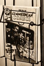 NEWSSTAND PUBLICITY PHOTO FEATURING GOLDEN AGE DC COMICS.