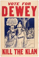 POWERFUL "VOTE FOR DEWEY KILL THE KLAN" ANTI-TRUMAN POSTER.