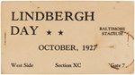 LINDBERGH DAY 1927 STADIUM TICKET AND TAXI COMPANY GIVE-AWAY BUTTON.