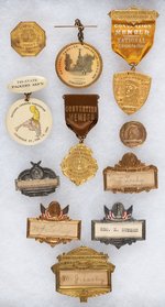 NATIONAL CANNERS ASSOC. FIRST CONVENTION BADGE 1908 PLUS TEN BADGES THROUGH 1916.