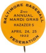 BALTIMORE BASEBALL FEDERATION 1922 BUTTON & BADGE FOR FIRST BANQUET "PROF. BASEBALL PLAYERS OF MD".