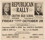 HOOVER/CURTIS "REPUBLICAN RALLY" JUGATE POSTER FROM PITTSBURGH PENNSYLVANIA.