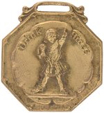 "DRINK HIRES" BRASS WATCH FOB WITH EARLY LOGO OF BOY WITH MUG.