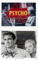 ALFRED HITCHCOCK'S "THE BIRDS" & "PSYCHO" SIGNED PHOTO PAIR.