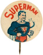 "SUPERMAN" FIRST EVER PINBACK BUTTON WITH "ACTION COMICS" AD ON REVERSE.