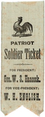 UNUSUAL HANCOCK/ENGLISH "PATRIOT SOLDIER TICKET" 1880 RIBBON.