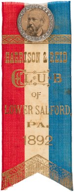 "HARRISON & REID CLUB OF LOWER SALFORD, PA 1892" RIBBON AND PORTRAIT BADGE.