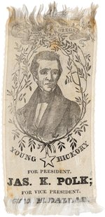 RARE POLK "YOUNG HICKORY" 1844 PORTRAIT RIBBON.