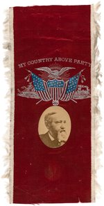 HARRISON "MY COUNTRY ABOVE MY PARTY" APPLIED ALBUMEN PHOTO RIBBON.