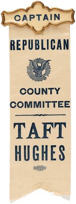 NEW YORK STATE "REPUBLICAN COUNTY COMMITTEE TAFT HUGHES" 1908 COATTAIL RIBBON.