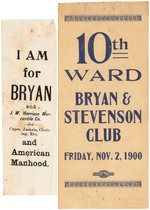 PAIR OF BRYAN RIBBONS INCLUDING "10TH WARD BRYAN & STEVENSON CLUB".