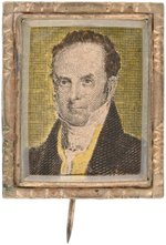 SUPERLATIVE DANIEL WEBSTER C. 1836 ELECTION  HAND COLORED PORTRAIT BROOCH.