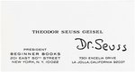 DR. SEUSS SIGNED BUSINESS CARD.