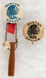 BOSTON BRAVES LOT OF TWO MUCHINSKY BOOK PHOTO EXAMPLE BUTTONS C. 1940S.