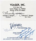 CHUCK YEAGER AND JENNA YEAGER SIGNED BUSINESS CARD PAIR.