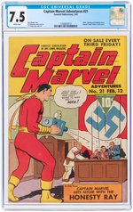 "CAPTAIN MARVEL ADVENTURES" #21 FEBRUARY 1943 CGC 7.5 VF-.