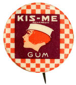 "KIS-ME-GUM" BUTTON WITH LOGO OF 1920s STYLISH WOMAN.