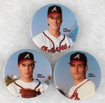 ATLANTA BRAVES LOT OF THREE FULL COLOR PLAYER BUTTONS.