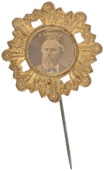 HAYES BRASS SHELL STICKPIN WITH CARDBOARD PHOTO DeWITT 1876-29.