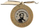 McCLELLAN/PENDELTON 1864  FERROTYPE IN OUTSTANDING CONDITION PLUS ORIGINAL RIBBON ACCENT.