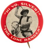THE LONE RANGER'S FIRST BUTTON FROM 1933 SHOWING BRACE BEEMER RIDING SILVER.